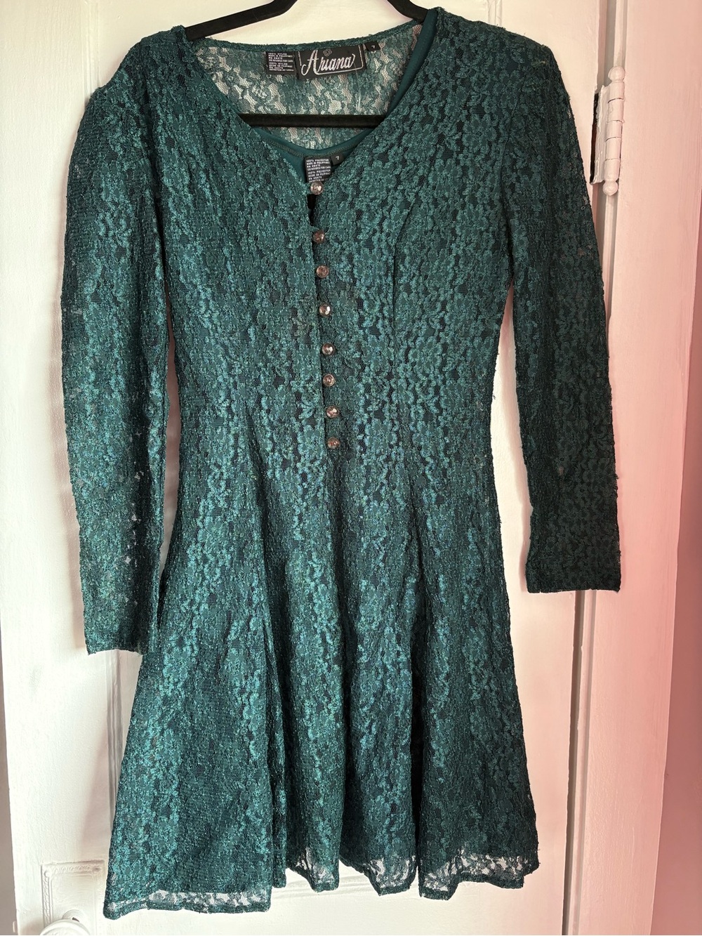 VTG Ariana Emerald Green Lace Corset Back Mini Dress Set 90s Whimsigoth Size 7